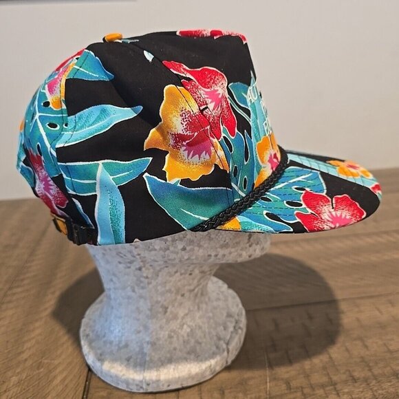 Vtg 80s 90s Rope Adjustable Hat Cap Floral Black Automated Process Equipment - Picture 4 of 7